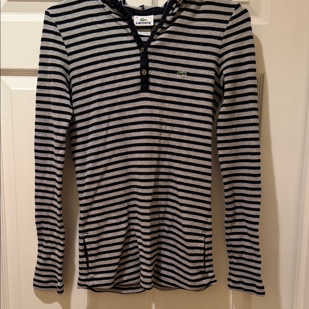 Lacoste Black and Gray Striped Hoodie